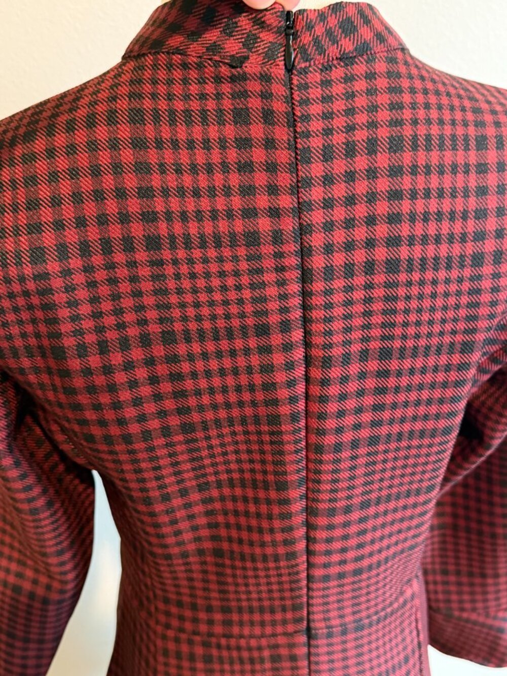 Zara Plaid Long Sleeve Mock Neck Dress Red Black Small - Picture 3 of 8